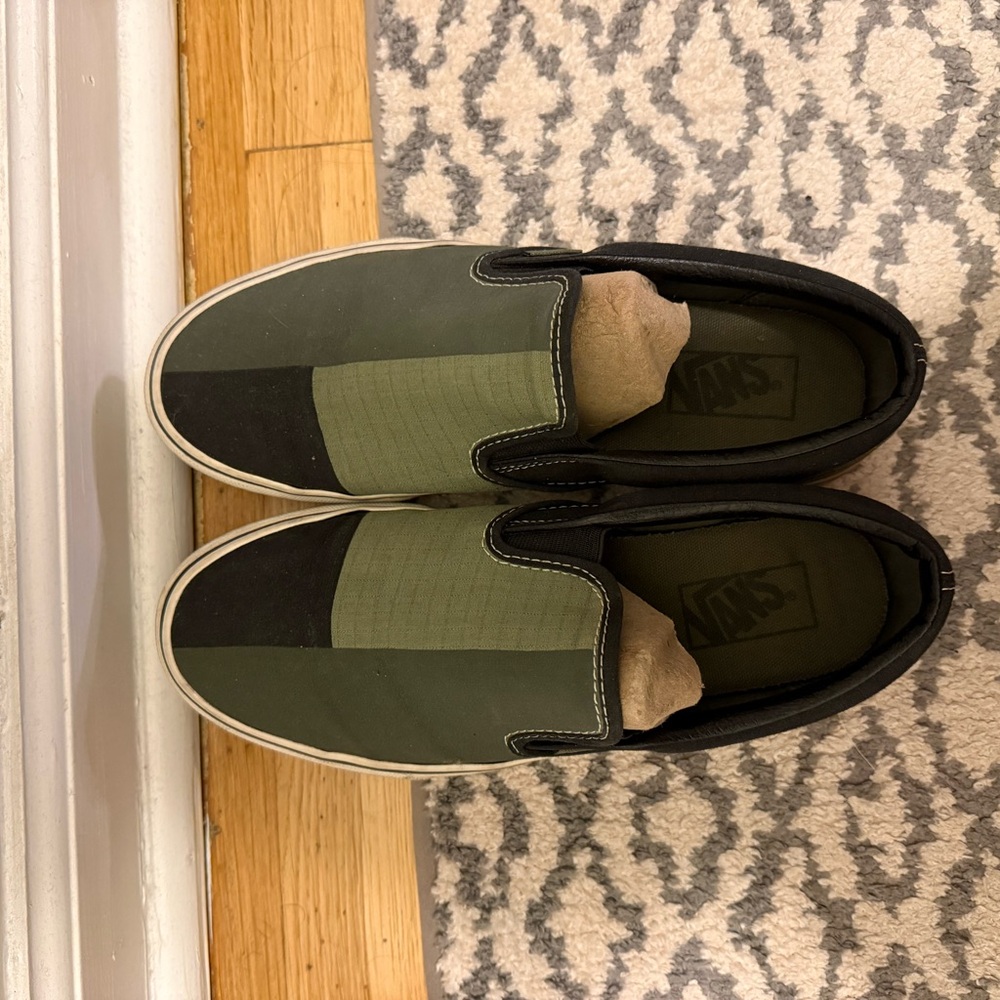 Vans Men's Olive and Black Slip-On Sneakers